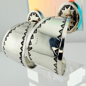 Vintage Native American Style Sterling Silver Wide Tapered Hoops- 21g